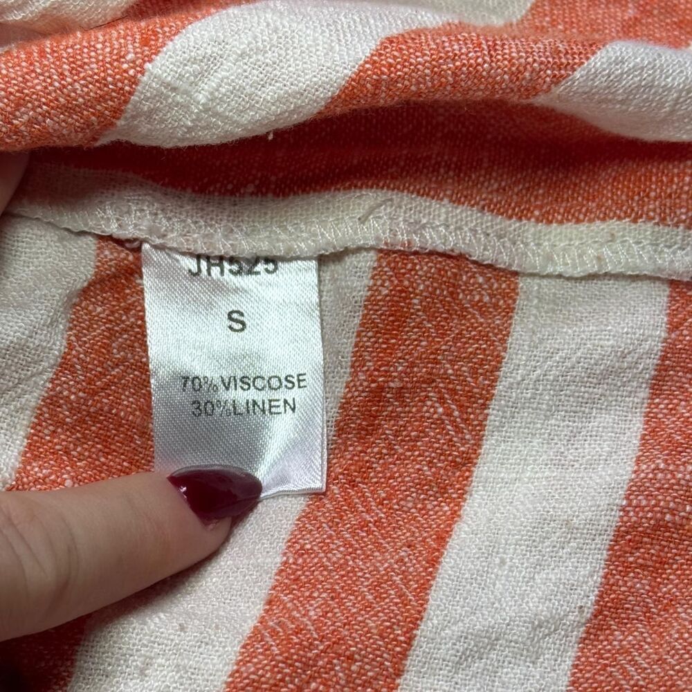 Coral and White Striped Babydoll top with Blue Detailing and Side Ties (Size S) - Picture 7 of 7